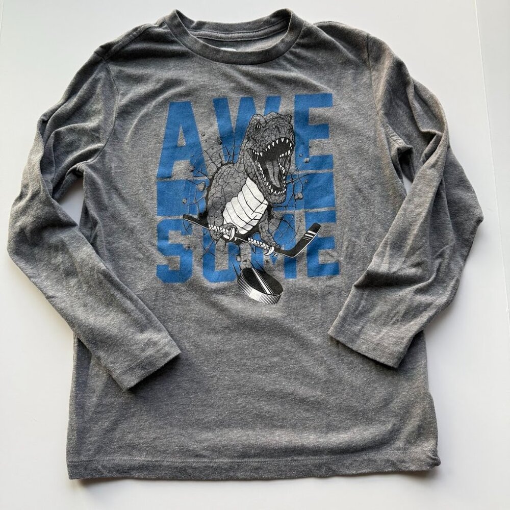 Old Navy Boys Dino Hockey Graphic Long Sleeve Tee – Size Large